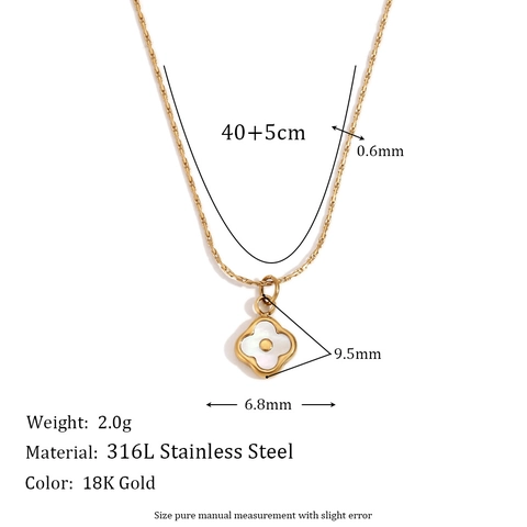18K Vergulde Roestvrijstalen Halsketting Met Klavertje Vier Hanger Voor Vrouwen Elegante Witte Schelp Sieraden Cadeau