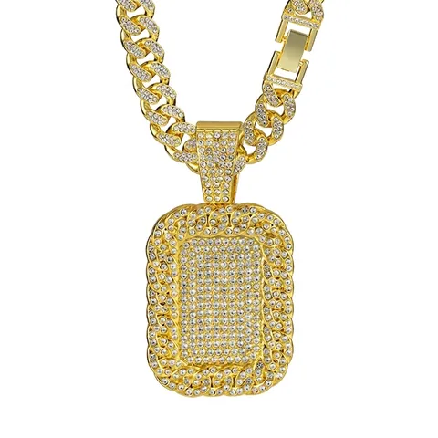 Hip Hop Full Rhinestone Dog Tag Anhänger Kubanische Kette Halskette Legierung Iced Out Glänzender Schmuck Für Herren Damen