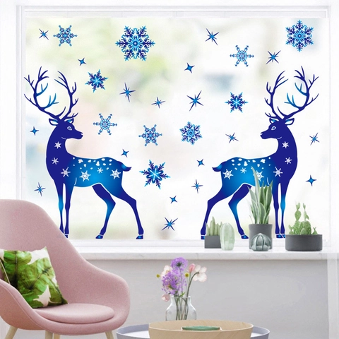 Christmas Window Cling Stickers Snowflake Reindeer Elk PVC Static Decals For Glass Showcase Home Festive Decor