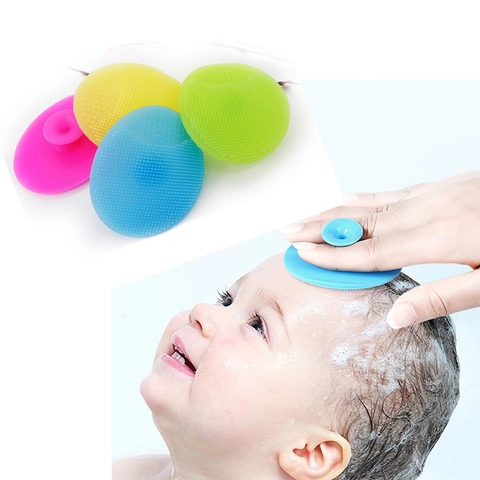 Silicone Baby Scalp Scrubber Soft Bristle Hair Washing Brush Oval Facial Cleansing Pad Manual Massage Scrubber Suction Cup