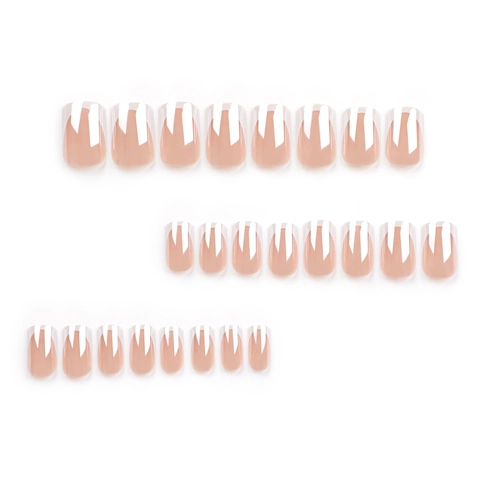Faux Ongles French Tip Carré Rectangulaire Rose Nude Blanc Brillant Style Simple Pour Femmes