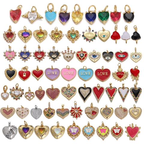 Ciondoli Cuore Malocchio Rame Smalto Zircone Charms Accessori Creazione Gioielli DIY Moda Elegante Donna Ragazze