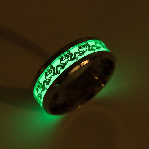 Luminous Dragon Band Ring Stainless Steel Night Glow Jewelry For Men Punk Vintage Chinese Style Polished Finish