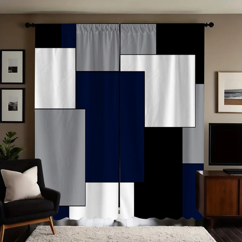 Tende Moderne A Blocchi Di Colore Geometrici Poliestere Oscuranti Stile Mondrian Decorazioni Casa Soggiorno Camera Da Letto Bagno Tasca Asta