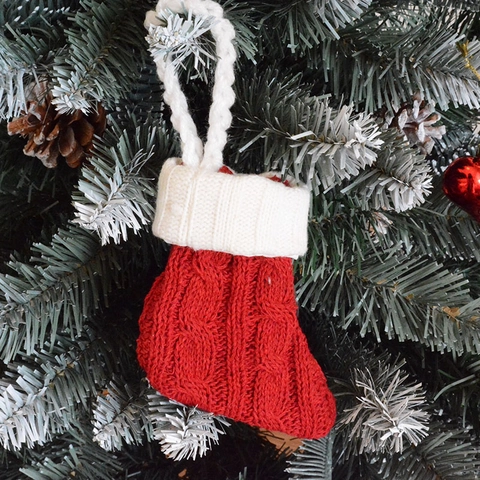 Mini Christmas Stockings Knitted Cable Stitch Cutlery Holders Festive Holiday Decor Hanging Ornaments Red And White