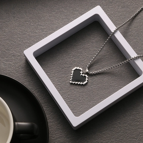 Collana Con Pendente A Cuore Pixel Acciaio Inossidabile Hip Hop Mosaico Smalto Nero Gioielli Per Uomini Donne Y2K Accessorio