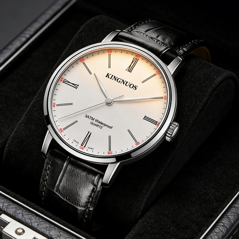 Montre Homme Quartz Chiffres Romains Étanche Style Business Casual Bracelet Cuir Synthétique Boîtier Acier Inoxydable