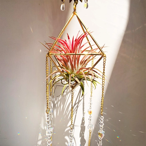 Sun Catcher Hanging Ornament Crystal Metal Geometric Frame Prism Sun Face Rainbow Maker Decor Window Balcony Aesthetic