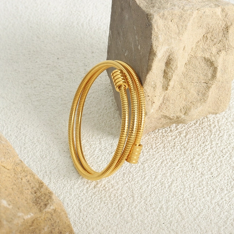 Bracciale Avvolgente In Acciaio Al Titanio Multistrato Texture Catena A Serpente Bangle Moda Minimalista Per Donne