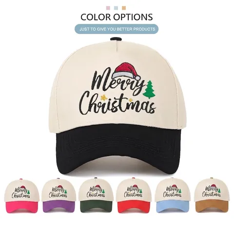 Cappellino Da Baseball Ricamo Merry Christmas Cotone Colore A Contrasto Cappello Snapback Festivo Unisex