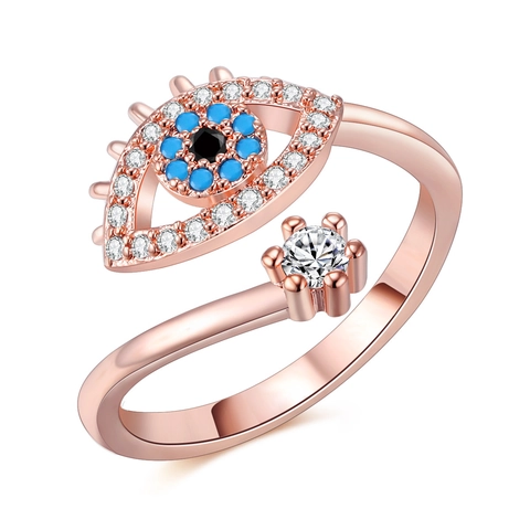 Evil Eye Open Adjustable Ring For Women Copper Gold Rose Gold Silver Plated Zirconia Inlaid Bohemian Fashion Jewelry Gift