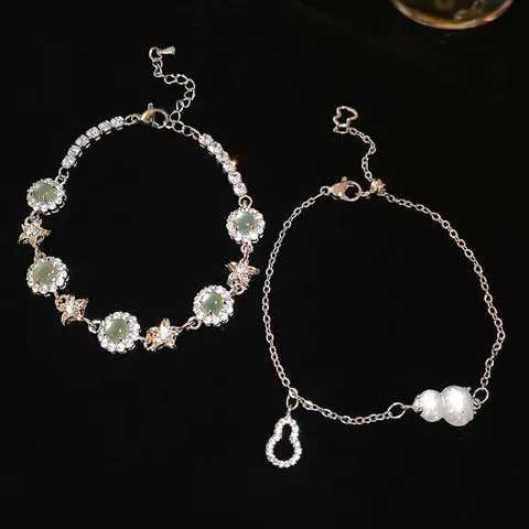 Elegante Bracciale In Rame Con Intarsio Di Zirconi Pietra Occhio Di Gatto Verde Bianca Ciondolo Fiore Stella Per Donna