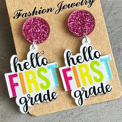Schulanfang Acryl Ohrhänger Mit Rosa Glitzer Und Stahl Ohrstecker Regenbogen Klasse Lehrer Schüler Schmuck
