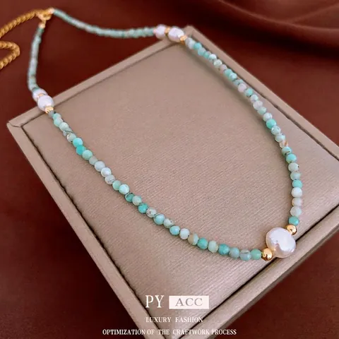 Collar De Amazonita Y Perlas Artificiales De Agua Dulce Cobre Chapado En Oro Real Hecho A Mano Estilo Chino Nuevo Gargantilla Minimalista