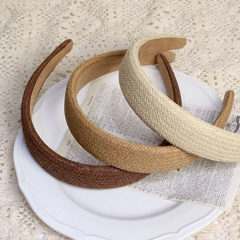 Retro Woven Wide Brim Headband For Women Solid Color Padded Hairband Minimalist Elegant Hair Accessory