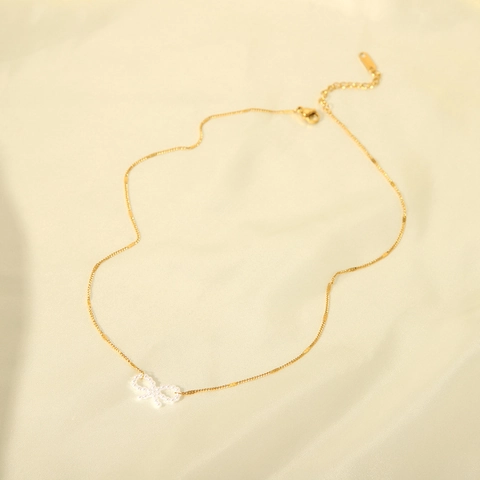 Collar Con Colgante De Lazo Chapado En Oro De 18K Acero Inoxidable Perla Artificial De Imitación Joyería De Cadena Para Mujer