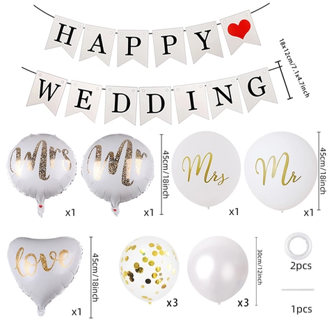 Decorazione Di Nozze Palloncini In Alluminio Lattice Coriandoli Happy Wedding Just Married Banner Articoli Per Feste Romantiche