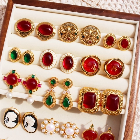 Pendientes Vintage Barrocos de Latón para Mujer Poste de Plata de Ley 925 Circonia Perla Artificial Joyería de Lujo Francesa