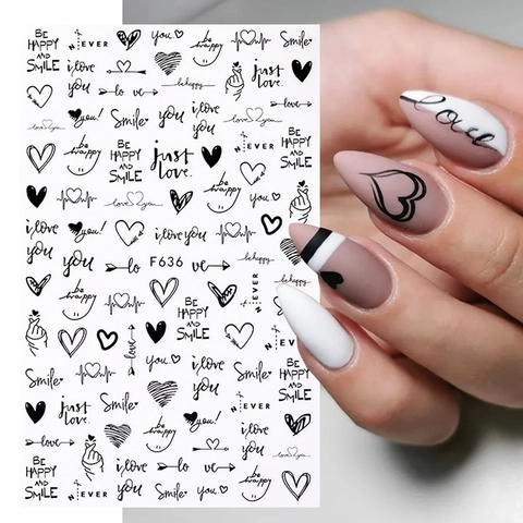 Adesivi Per Unghie 3D Decalcomanie San Valentino Cuore Lettera Cartone Animato Geometrico Natale Decorazione Manicure DIY