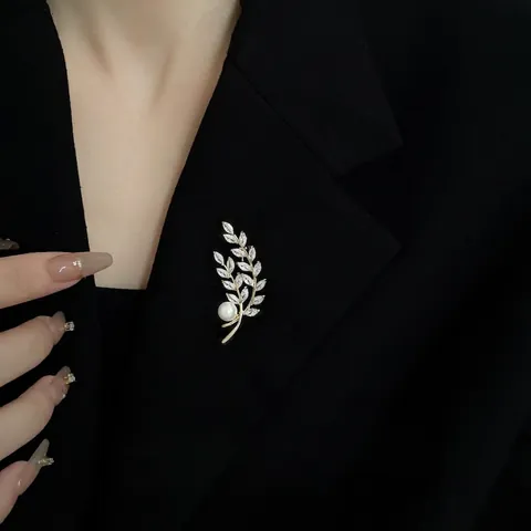 Broche De Espiga De Trigo Circonita Perla Artificial Cobre Bañado En Oro Elegante Joyería De Moda Vintage Accesorio Para Mujeres