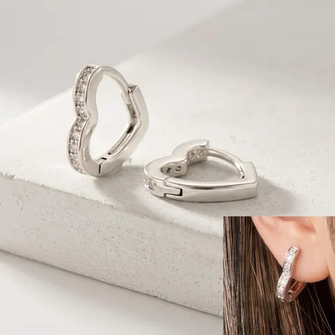 Herzform Ohrringe Kupfer Zirkonia Versilbert Huggie Schnalle Süßer Stil Schmuck Für Damen