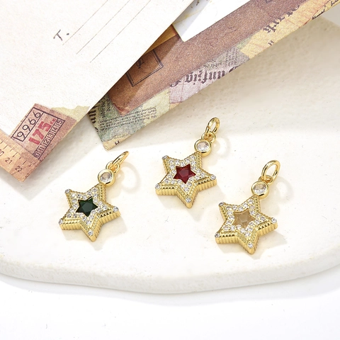 Collana Con Ciondolo A Stella Hip Hop Punk Donna Uomo Rame Placcato Oro 18K Zircone Colorato Micropave Pentagramma Moda