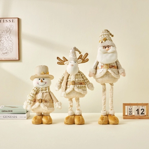 Adorno De Navidad Peluche Papá Noel Muñeco De Nieve Reno Con Piernas Extensibles Color Oro Champaña Decoración De Mesa
