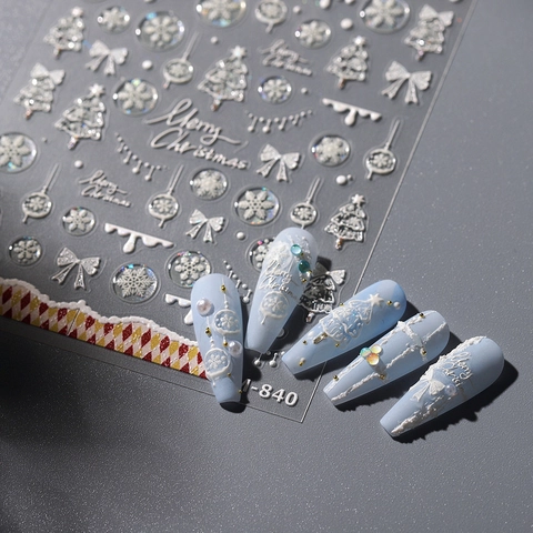 Weihnachts 5D Geprägte Nagelaufkleber Weiße Schneeflocke Tannenbaum Schleife Design Selbstklebende DIY Festliche Nagelkunst