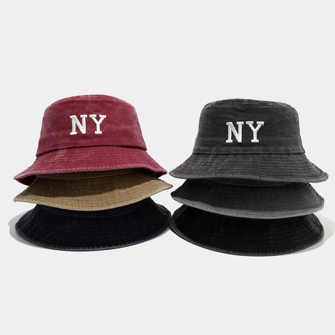 Cappello Alla Pescatora In Cotone Lavato Retro Distressed Protezione Solare Pesca All'aperto Con Ricamo Di Lettere Per Uomo Donna