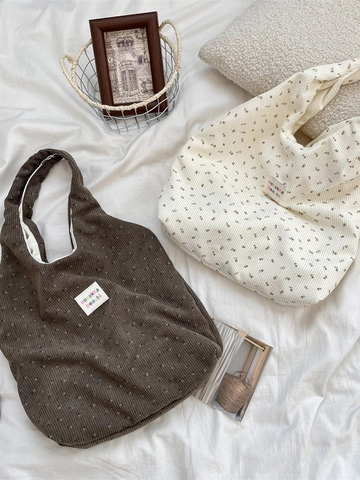 Corduroy Floral Hobo Bag Große Kapazität Schultertasche Für Frauen Casual Commuter Weiche Stofftasche