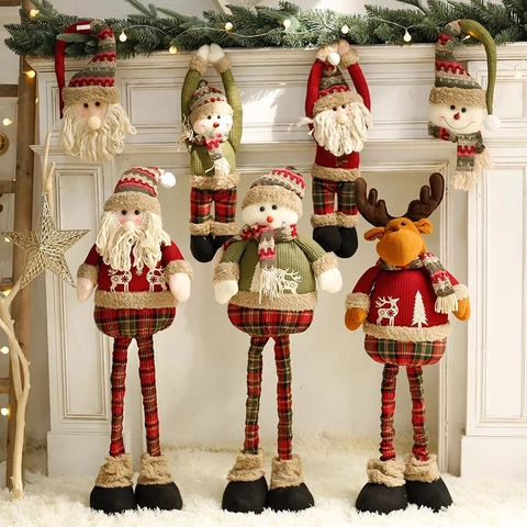 Adornos De Muñecos De Peluche De Navidad Punto Papá Noel Muñeco De Nieve Reno Con Piernas Telescópicas Decoración Hogar