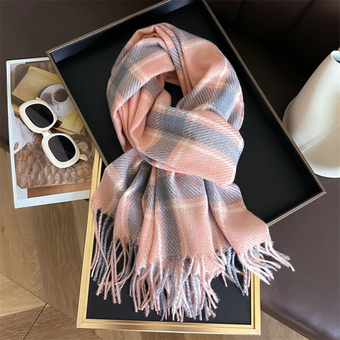 Sciarpa Invernale Classica A Quadri Morbida Imitazione Cashmere Scialle Caldo Spesso Con Frange Versatile Unisex Elegante
