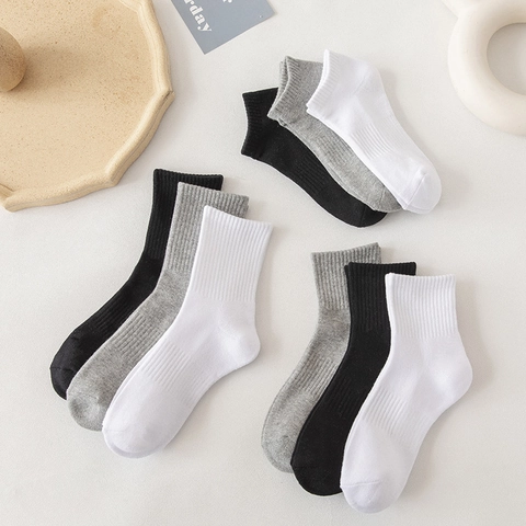 Solid Color Cotton Socks Ribbed Breathable Mid Calf Ankle Crew Length Soft Casual Everyday Wear For Men Women