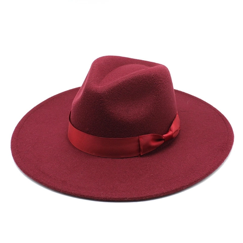 Fedora Hat Woolen Felt Wide Brim Ribbon Bow Decor Elegant Jazz Style Autumn Winter Unisex Fashion Accessory