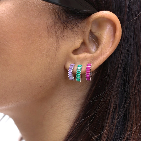 Baguette Cut Zircon Huggie Hoop Earrings Colorful Copper Gold Plated Simple Fashion Jewelry For Women