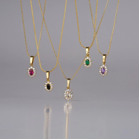 Oval Zircon Flower Jewelry Set Copper Zircon Necklace Earring Sweet Elegant Floral Design For Women