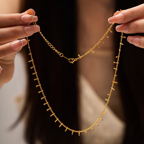 Minimalist Stainless Steel 18K Gold Plated Necklace Bracelet Jewelry Set Small Bar Pendant Clavicle Chain For Women