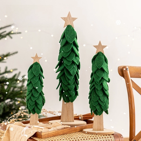 Ornement De Bureau Sapin De Noël Nordique Feutre Et Bois Décoration De Table De Fête Artisanale Minimaliste Maison Bureau