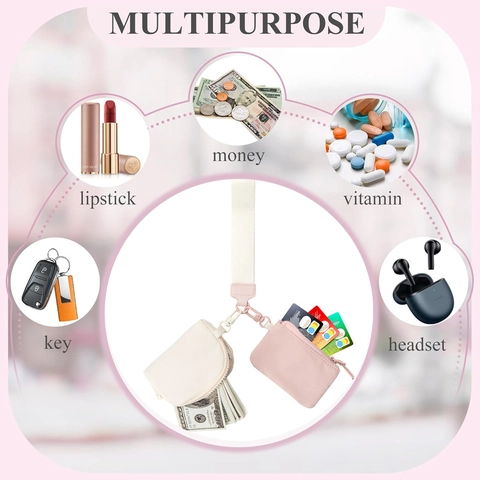 Dual Pouch Wristlet Wallet Waterproof Nylon Zippered Mini Coin Purse Portable Hand Bag For Women Essentials