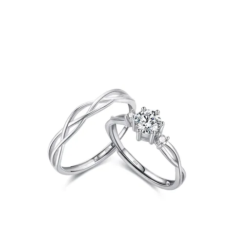 925 Sterling Silver Mobius Couple Rings Adjustable Open Infinity Engagement Wedding Bands Cubic Zirconia Romantic Jewelry