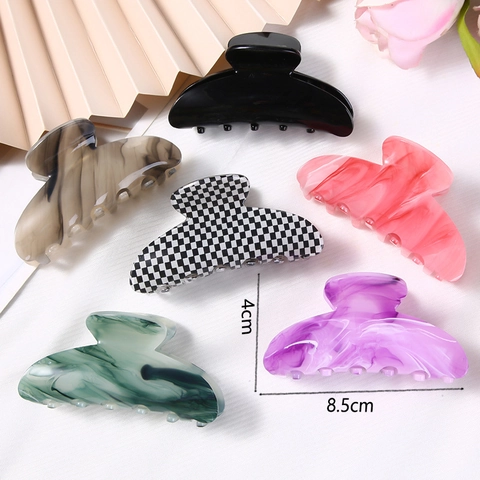 Hair Claw Clip Acetate Large Marble Pattern Leopard Print Checkerboard Non-Slip Styling Tool For Women