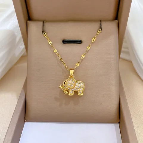 Elephant Pendant Necklace Titanium Steel Chain And Micro-Set Copper Zircon Gold Plated Fashion Jewelry For Women