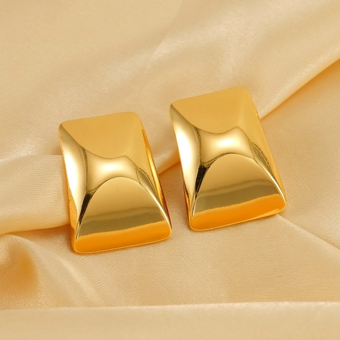 Geometric Rectangle Stud Earrings 18K Gold Plated Stainless Steel Minimalist Concave Convex Mirror Polished Jewelry For Women