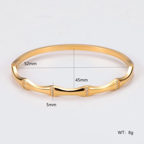 Bracciale Rigido A Bambù Acciaio Inossidabile Con Strass Cerniera Gioielli Di Moda Per Donne
