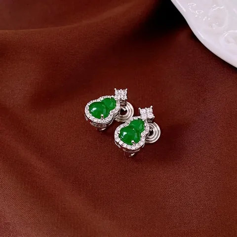 Boucles Oreilles Gourde Cuivre Zircon Inlaid Rétro Style Chinois Avec Silver Earring Post Pour Femmes Bijoux Élégants