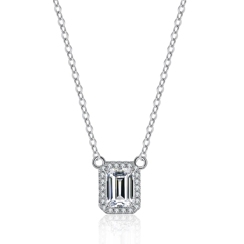 Collana Con Ciondolo In Argento Sterling 925 Moissanite Taglio Smeraldo Halo Rettangolare Gioielli Eleganti Da Donna