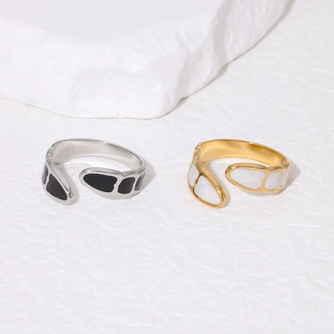 Anillo Abierto Ajustable Minimalista Acero Inoxidable Geométrico Esmalte Corazón Joyería Moda Para Mujer