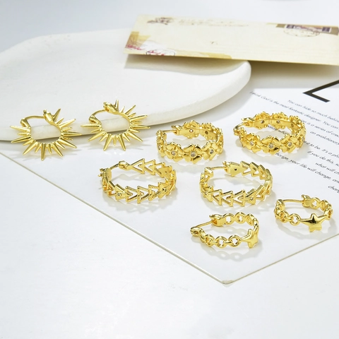 Mode Koper Zirconia Geometrische Creolen Goud Zonnebloem Ster Ketting Oorbellen Voor Vrouwen Sieraden Cadeau