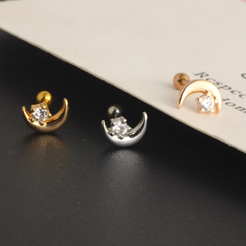 Roestvrijstalen Crescent Moon Zircon Helix Piercing Stud Sierlijke Tragus Oorbel Met Schroefsluiting