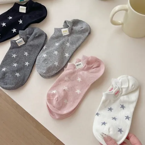 Womens Ankle Socks Cotton Star Pattern Breathable Low Cut Invisible Casual Cute Japanese Style